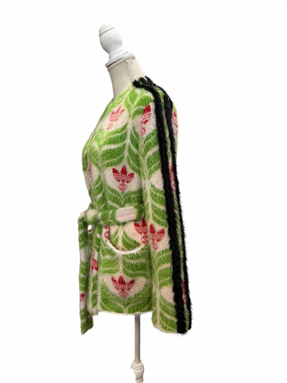 Gucci Adidas Green, White & Red Fuzzy Logo Zip Cardigan - Picture 7 of 12